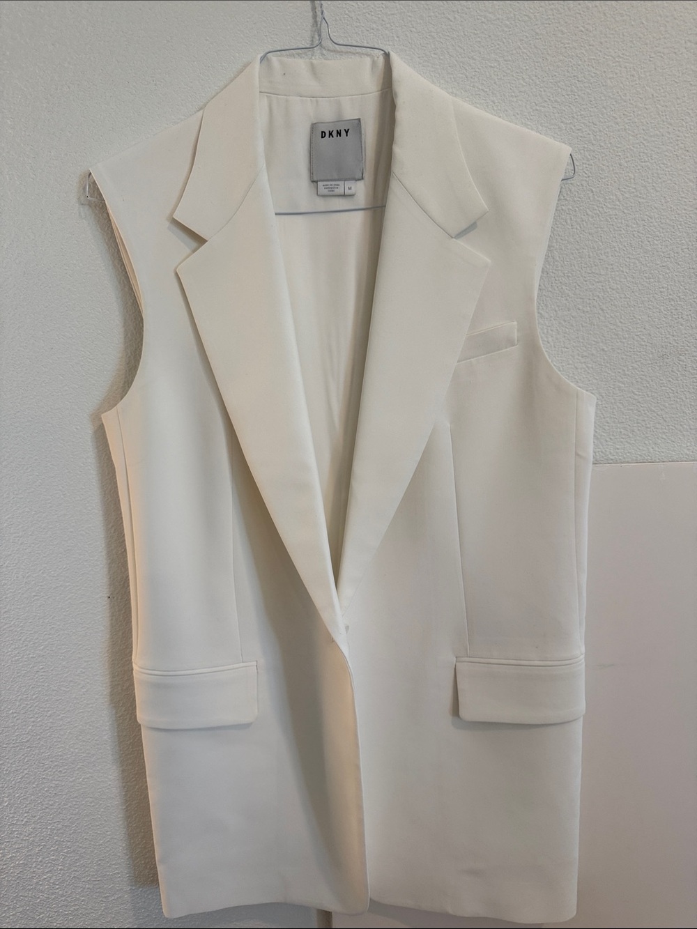 DKNY Ivory Longline Sleeveless Blazer Vest Split Back